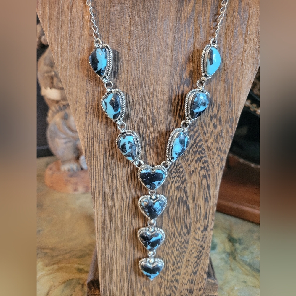 Blueberry Dahlia Heart Shaped Sterling Silver Necklace Lariat Style